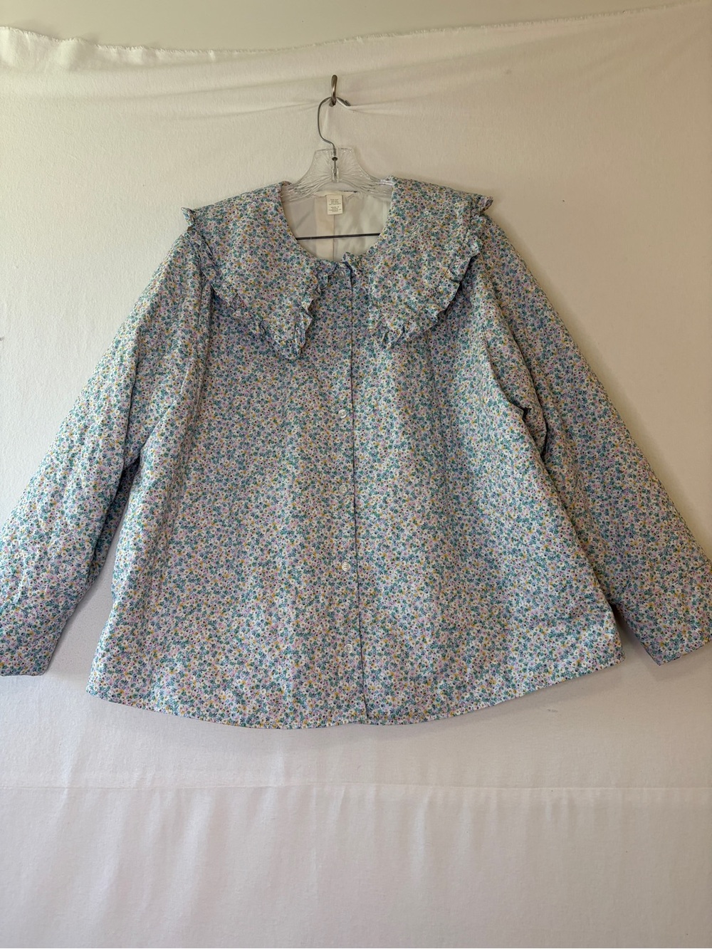 H&M Ruffle Collar Quilted Floral Shirt Jacket Pastel Ditsy Cottagecore XXL